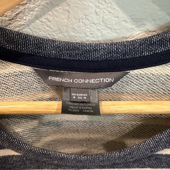 French Connection Women’s Sz xs  Navy/ White  stripe sweater dress w pockets - Picture 2 of 4